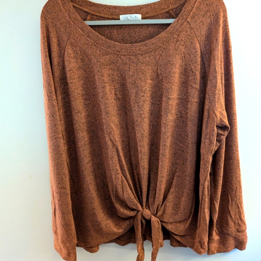 Super cozy ! Nine Britton Billie Tie Front Brushed Knit Top, XXL, Camel